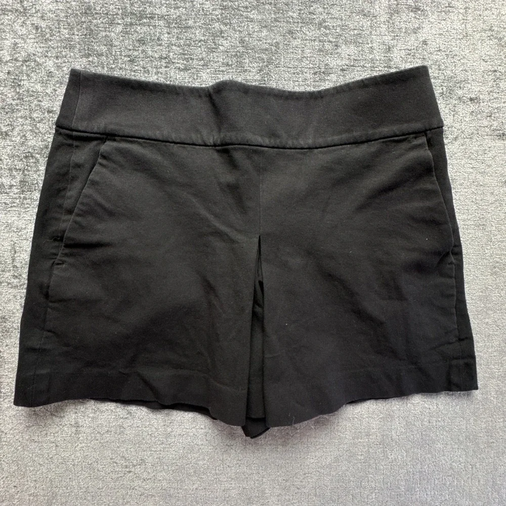 Club Monaco Tailored Pleated Shorts Womens 6 Black Cotton Blend Stretch Back Zip